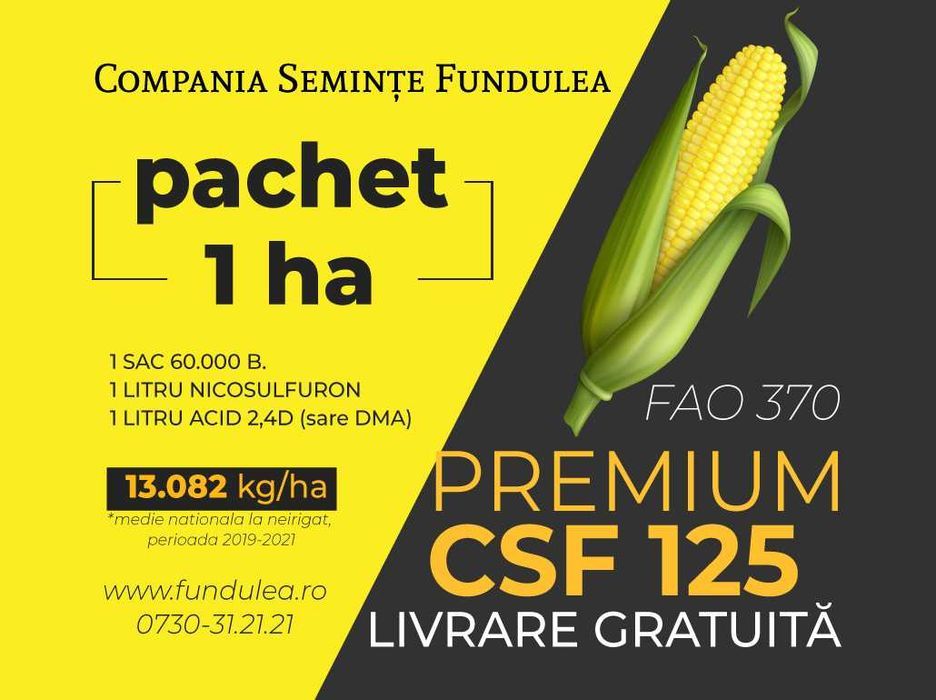 Samanta porumb Premium CSF 125, pachet 1 ha seminte porumb Fundulea