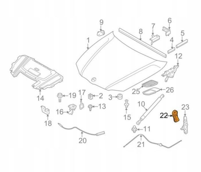 Дръжка за отваряне на преден капак BMW 1 F20,3 F30,F36,F39,F45/F46,F48