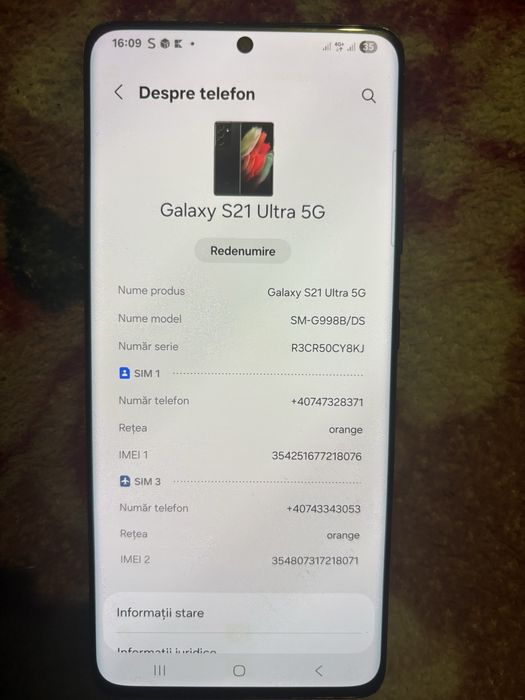 Vand Samsung S21 ultra 128GB 12 RAM