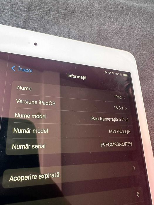 Tableta Ipad generatia 7 2019 32 GB Silver  Alb ca nou 10.2 Pret FIX