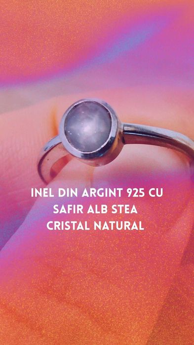 Inel din argint 925 cu safir alb stea - cristal natural