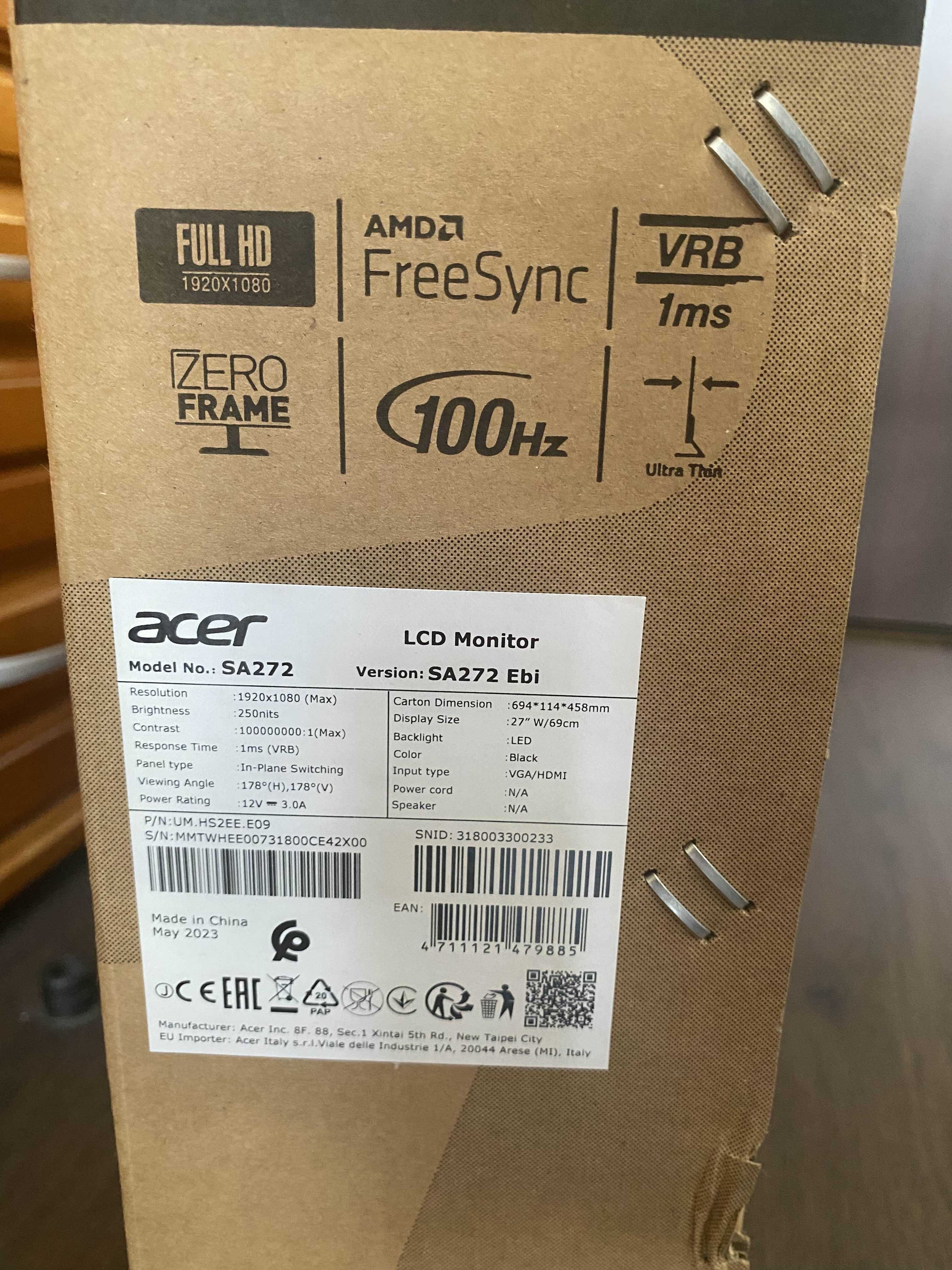 Acer SA272Ebi – 27" IPS, 100 Hz, Full HD, матов екран