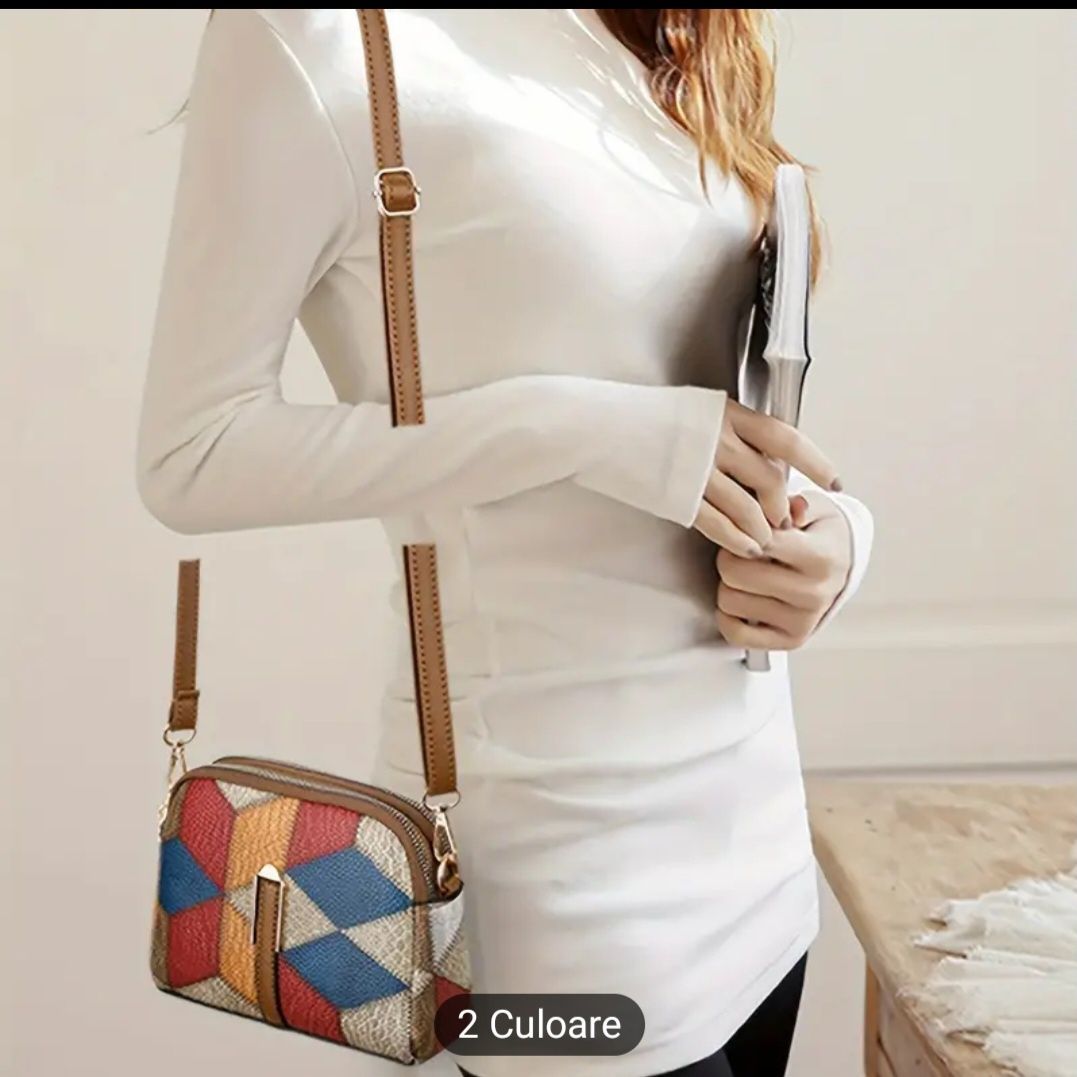 Mini geantă crossbody cu contrast de culoare mozaică