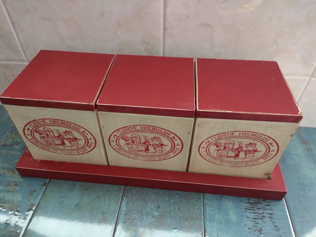 Винтидж Комплект от 3 дървени кутии за хранителни продукти от Франция