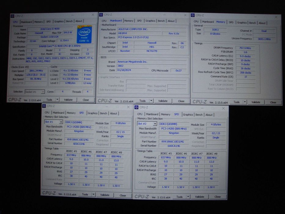 Placa de baza Asus H81M-k procesor i5 4690 3.9Ghz 8GB DDR3 1866