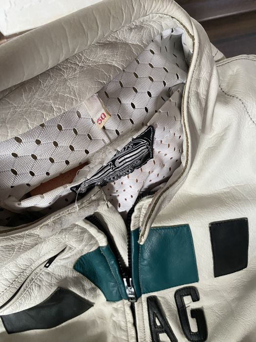 Costum motocicletă piele, geacă + pantaloni, mărimea 50