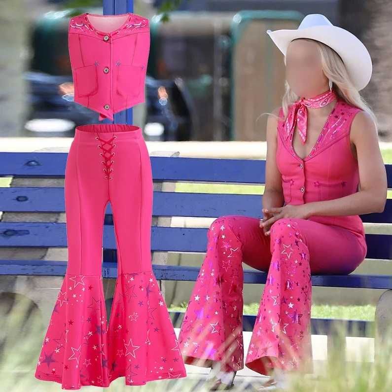 Haine roz film Barbie top si pantaloni accesorii palarie