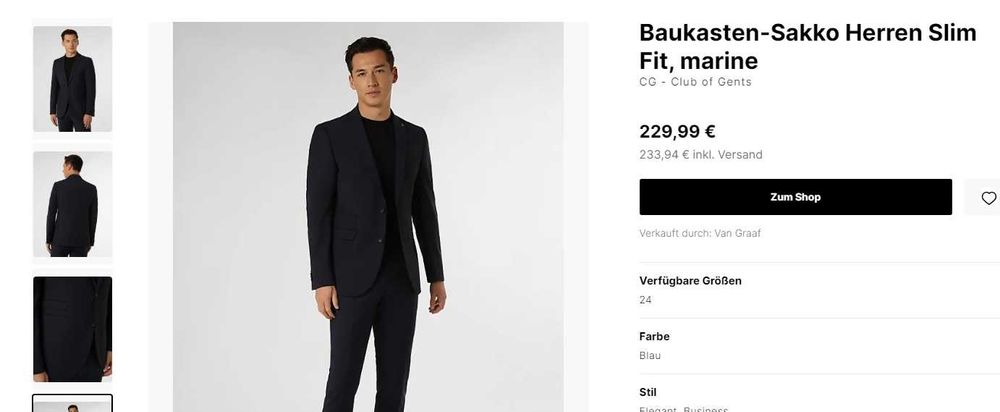 Sacou blazer slim 48 M premium Club Of Gents NOU lana super 110's navy