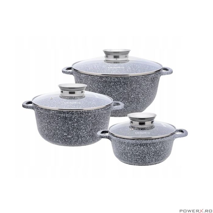 Set 3 oale marmorate 20cm, 24cm, 28cm, premium din aluminiu acoperite