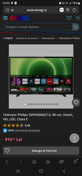 Televizor Philips 32PHS6605/12, 80 cm, Smart, HD, LED, Clasa E