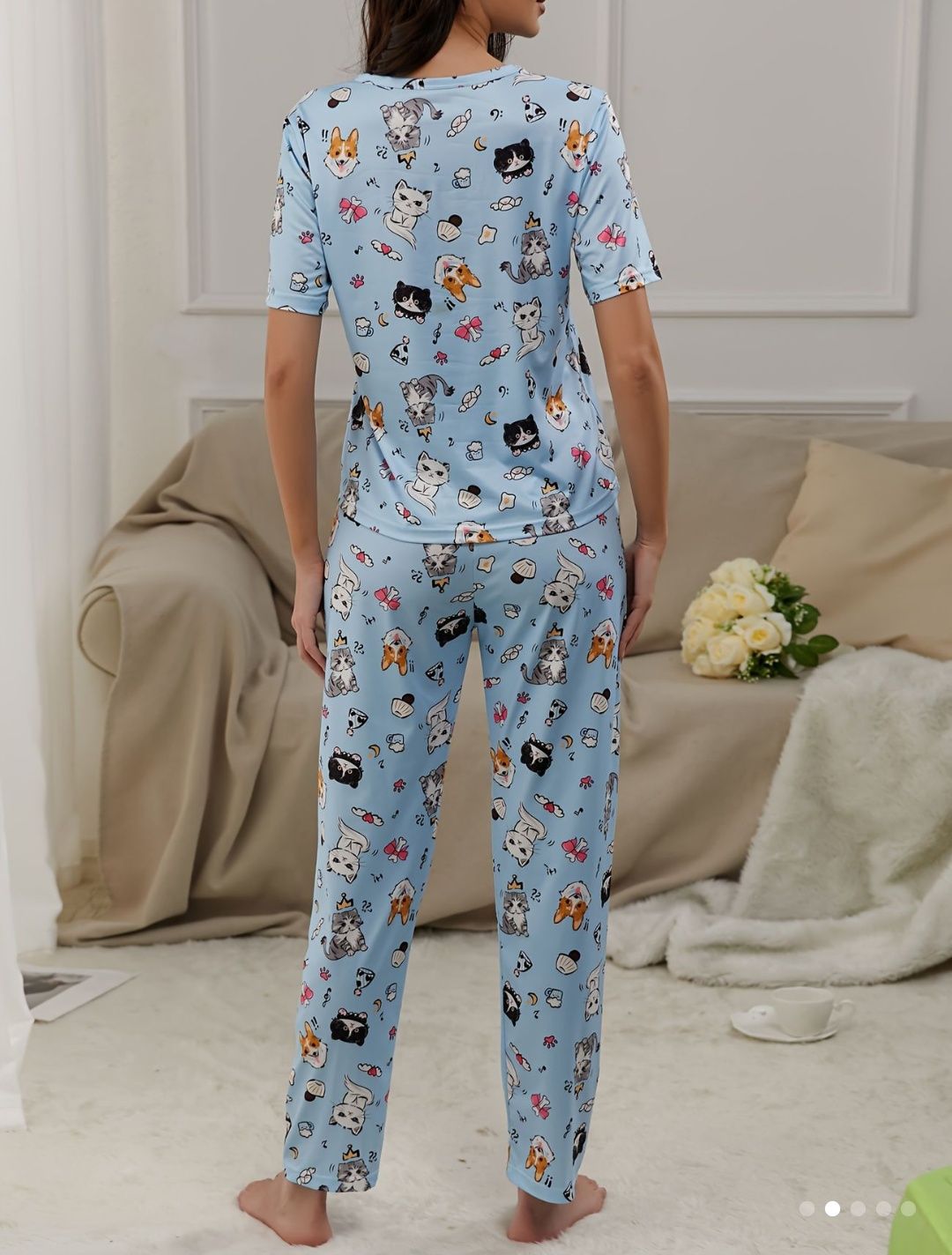 Pijama/top de casă cu Imprimeu De Pisică și Cățel