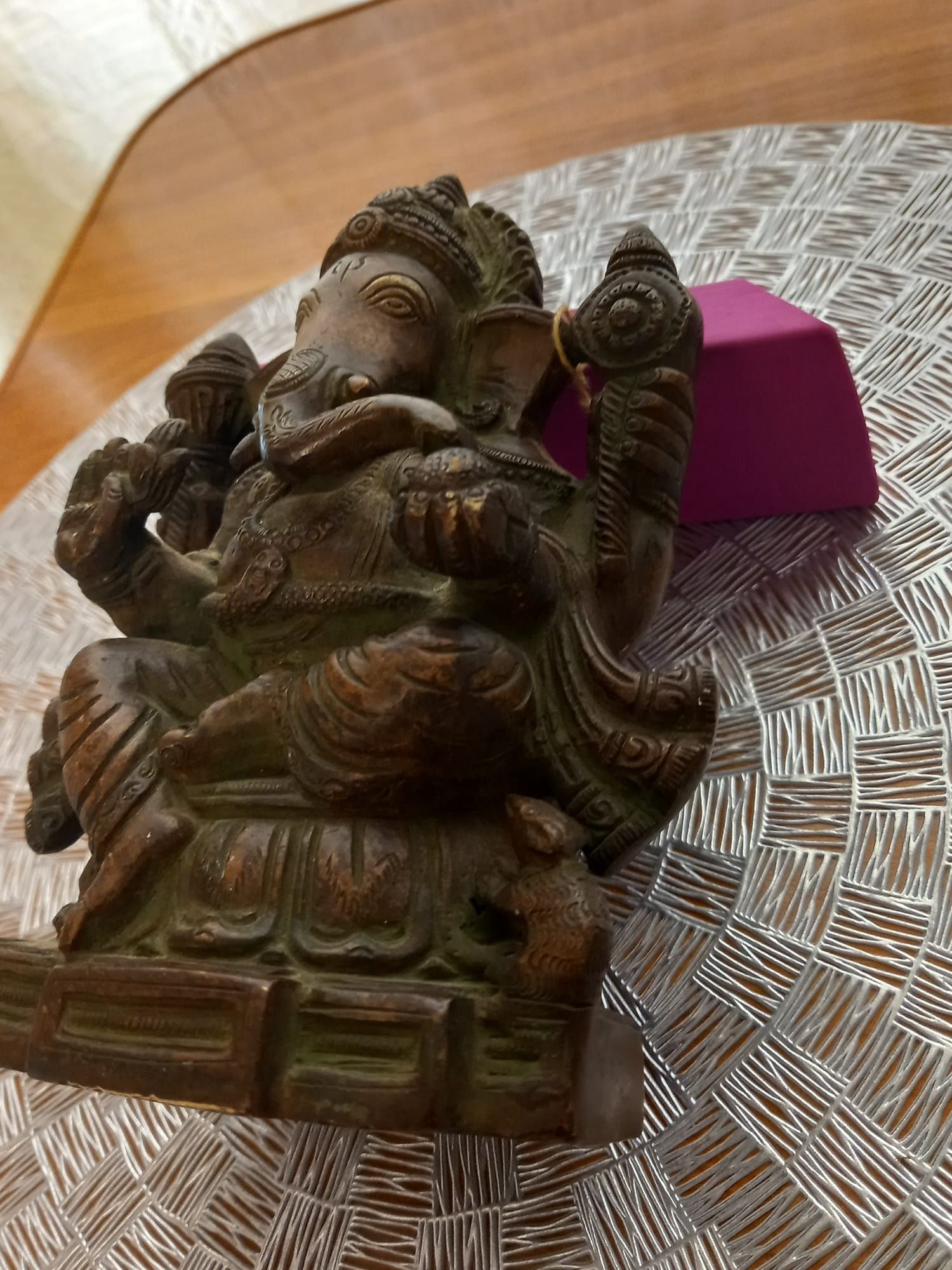 Statueta bronz vechi Ganesha, zeul hindus cu cap de elefant