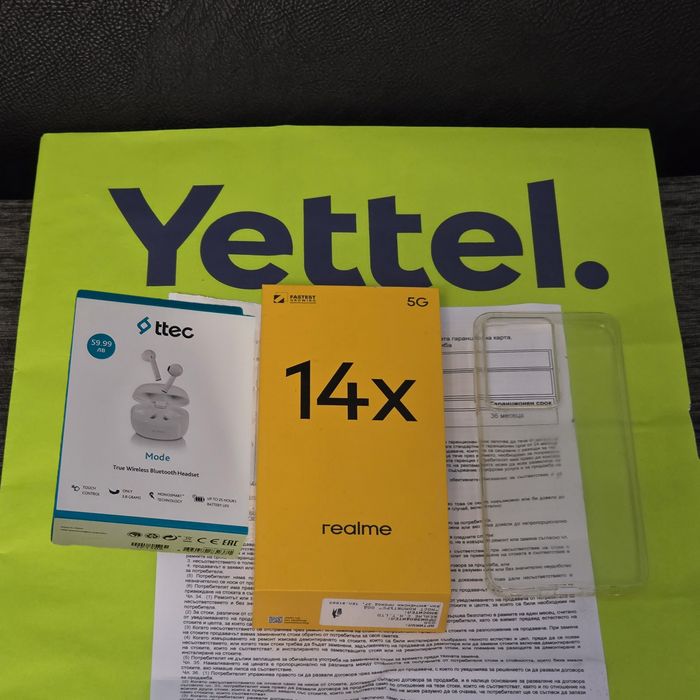 КАТО НОВ 128GB Realme 14x 5G Yettel Гаранция 2028г. Green / Зелен