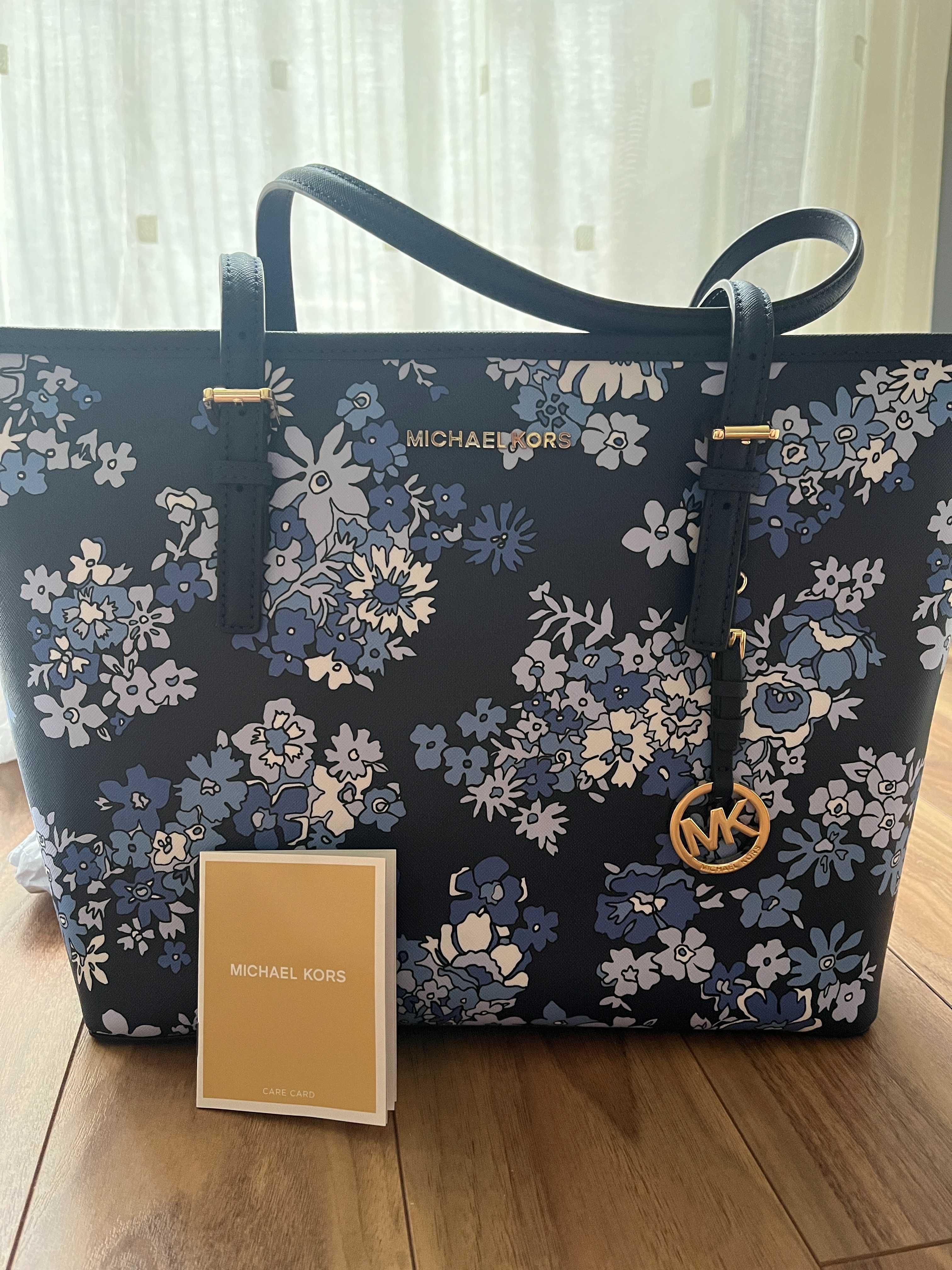 Geanta Michael Kors Albastra cu Flori - Nepurtata, Noua, ORIGINALA