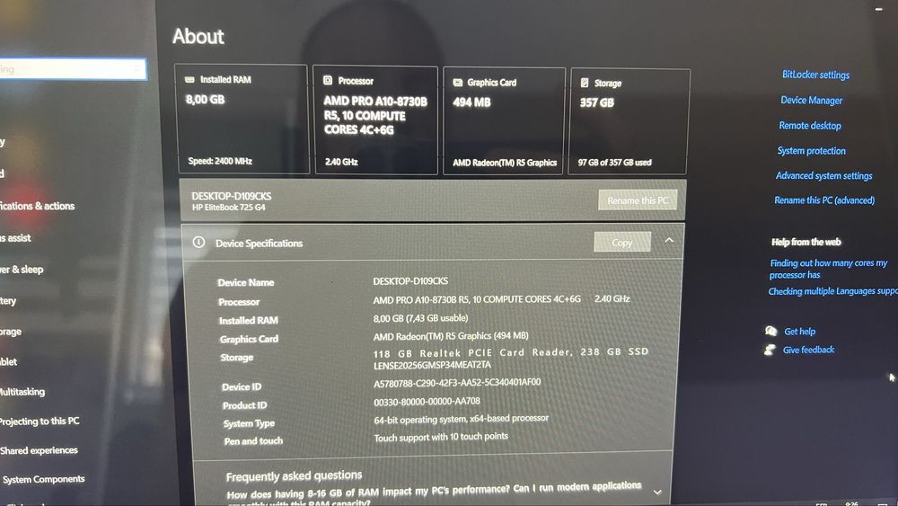 Продавам HP EliteBook 725 G4