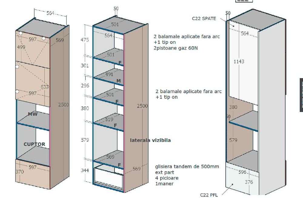 PROIECTARE MOBILIER schite / cote debitare placi / colaborare/factura