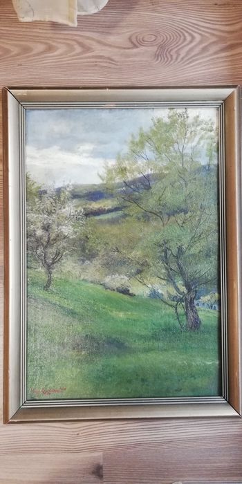 Peisaj anii 1900 pictor austriac Hugo Charlemont - ulei pe carton