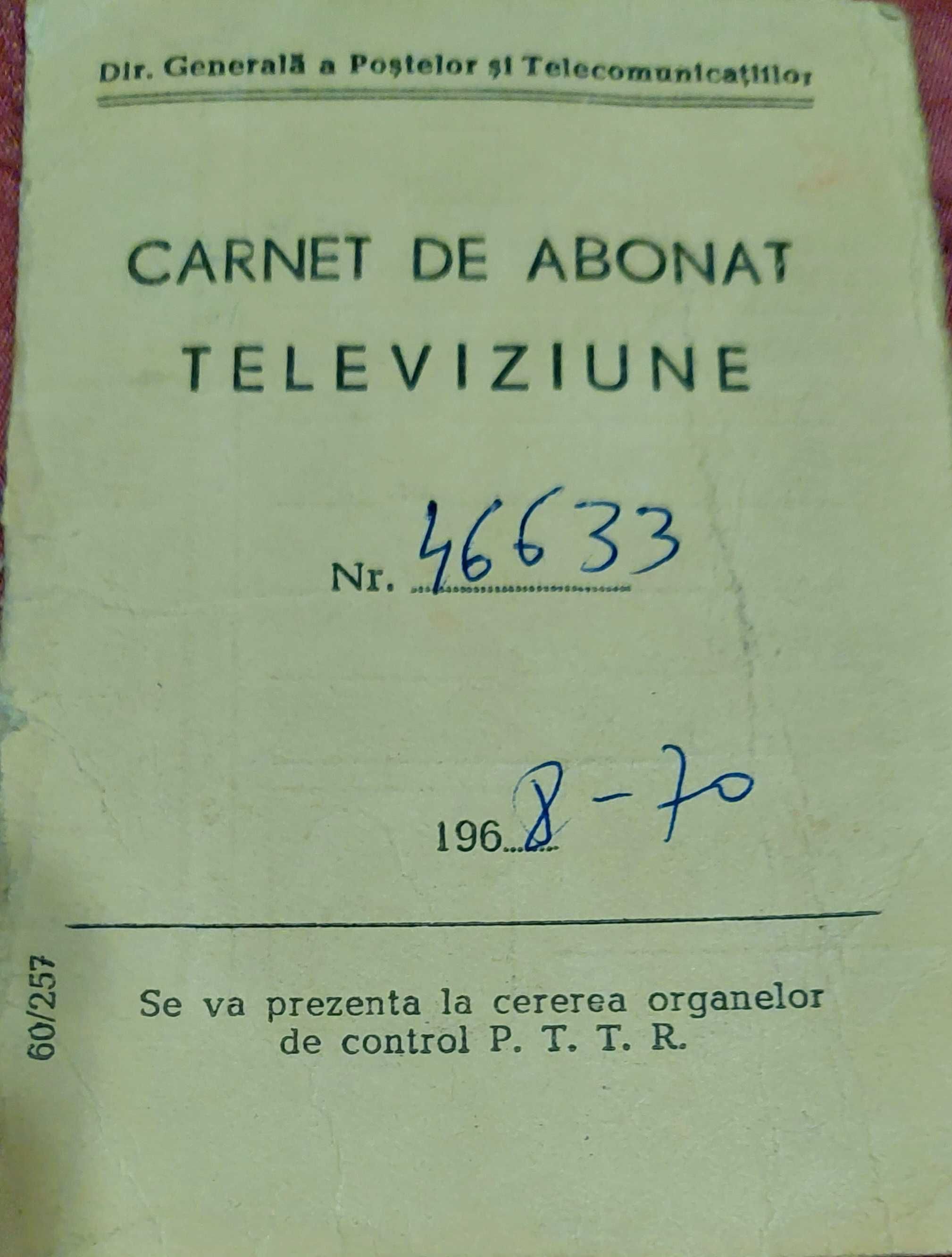 Carnet de Abonat Televiziune Perioada Comunista