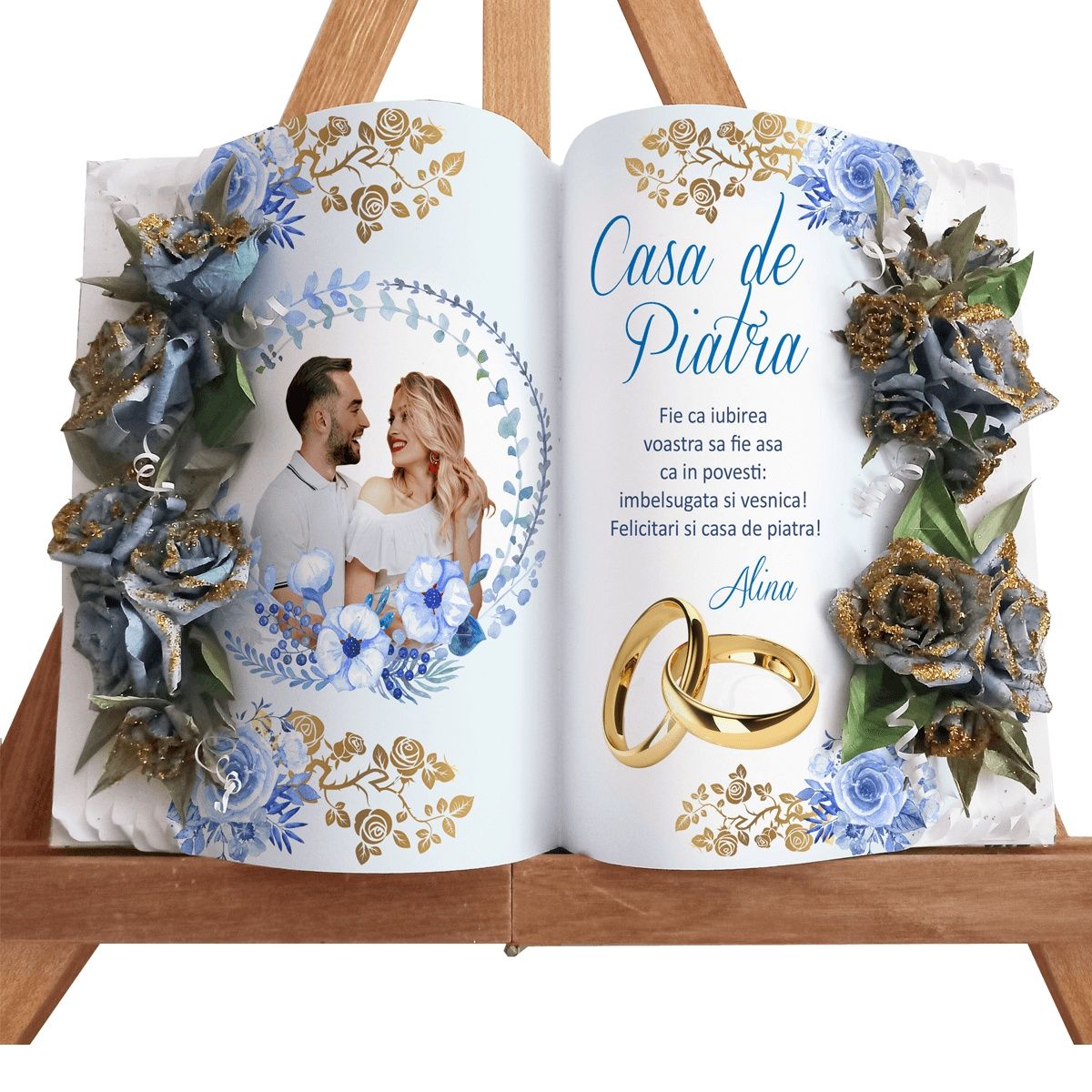 Cadou nunta, miri, nași, botez, aniversare cu poza personalizat flori