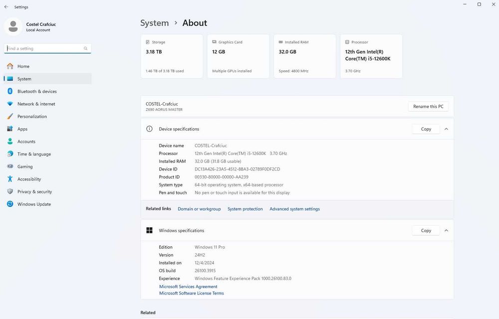 Unitate i5-12600k,RTX 3060 Z trio 12gb, 32gb ddr5, 512 gb m2 ssd.