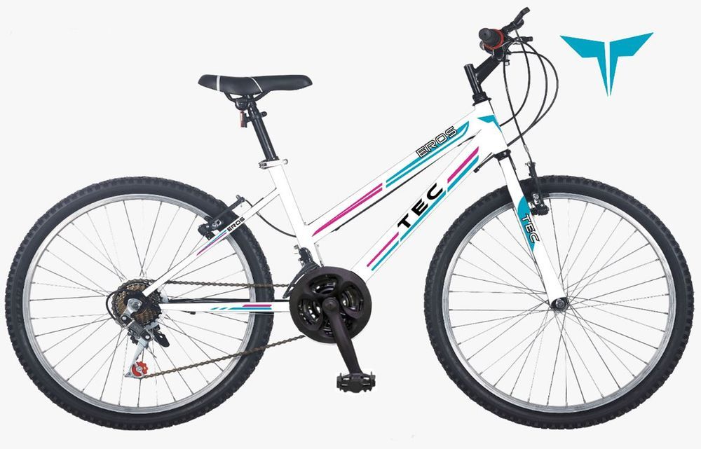 Bicicleta MTB copii TEC Eros, culoare alb/albastru/roz, roata 24", cad