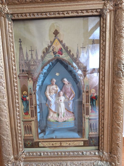 Vand icoana religioasa veche Sfanta Familie stil gotic sec xix