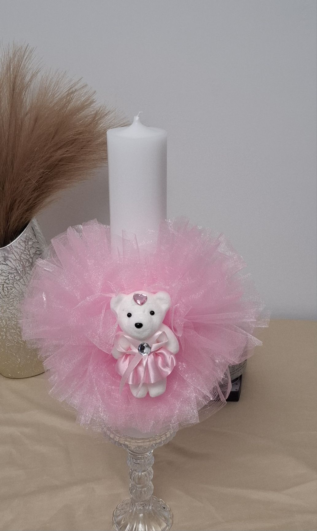 Lumânări de Botez Luxoase Îmbrăcate în Catifea – 35x6 cm