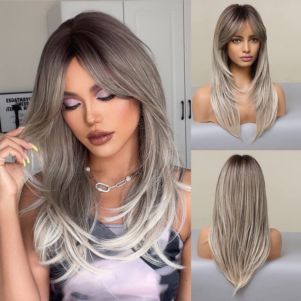 Peruca R135 Blonda Gri Silver Blond Blatinat Ombre Suvite