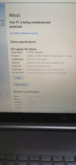 Laptop HP I5, 8gb Ram, 256 gb ssd