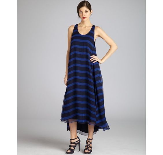 rochie Halston Heritage, voal silk, S, breton/nautical