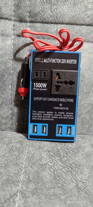 Автомобильный инвертор, 12В/24 В в 220 В, 1500 Вт