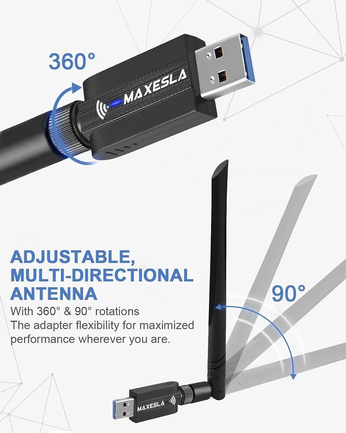 Maxesla USB Wifi Dongle за компютър, високоскоростен 1200Mbps