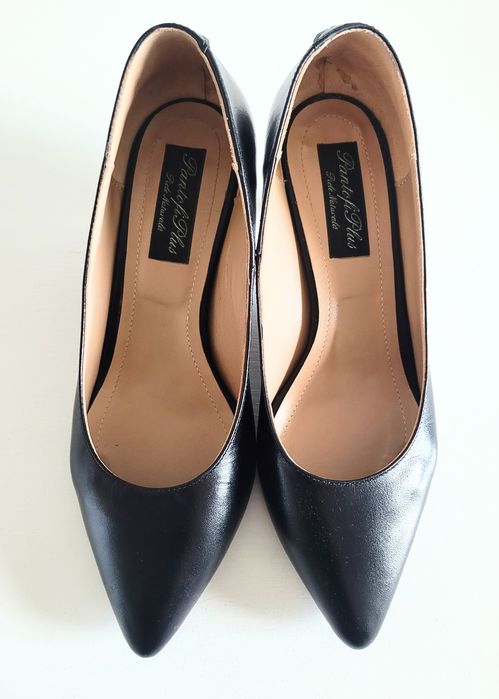 Pantofi Stiletto Piele Negri Toc Mic