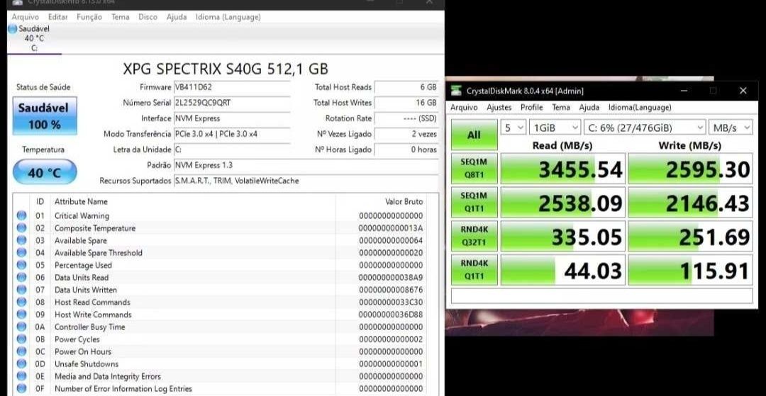 XPG Spectrix S40G RGB 512GB nvme SSD yangi