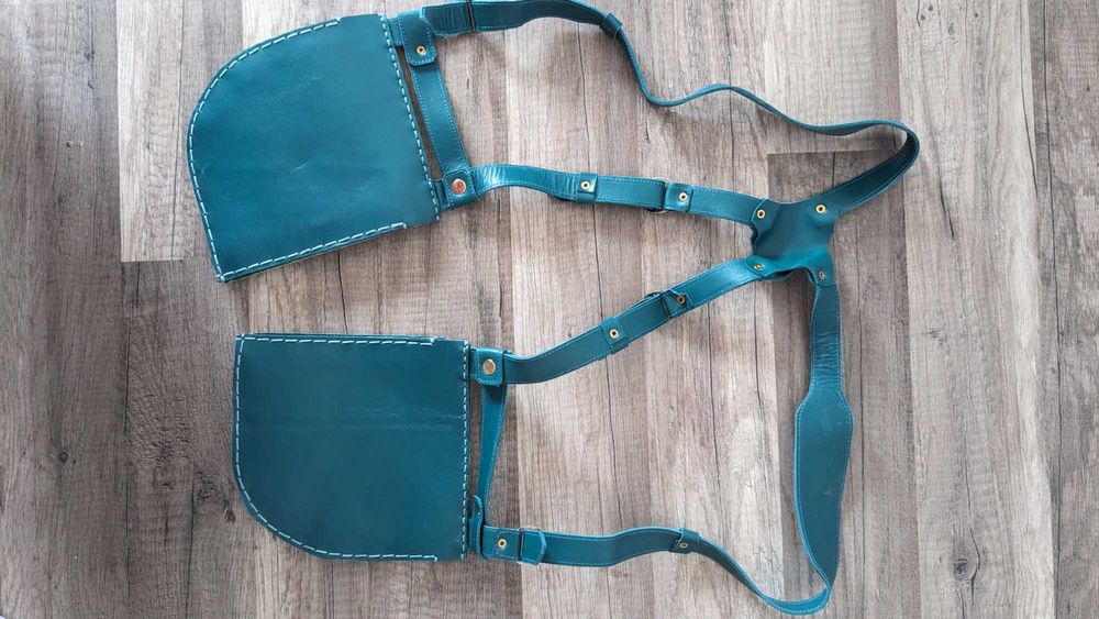 Ham din piele cu buzunare - handmade, albastru