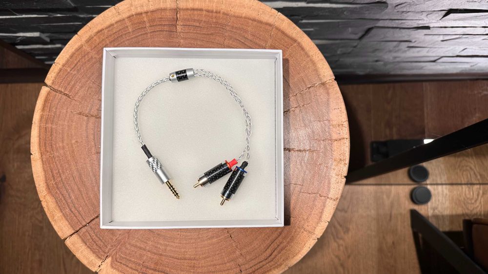 Cablu audio YYAUDIO 4.4mm Pentaconn → 2xRCA • 30 cm • Silver braided •