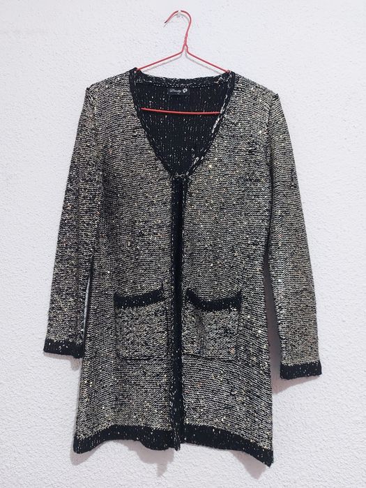 Cardigan elegant, mas.M, negru cu sclipici, nou, superb/auriu