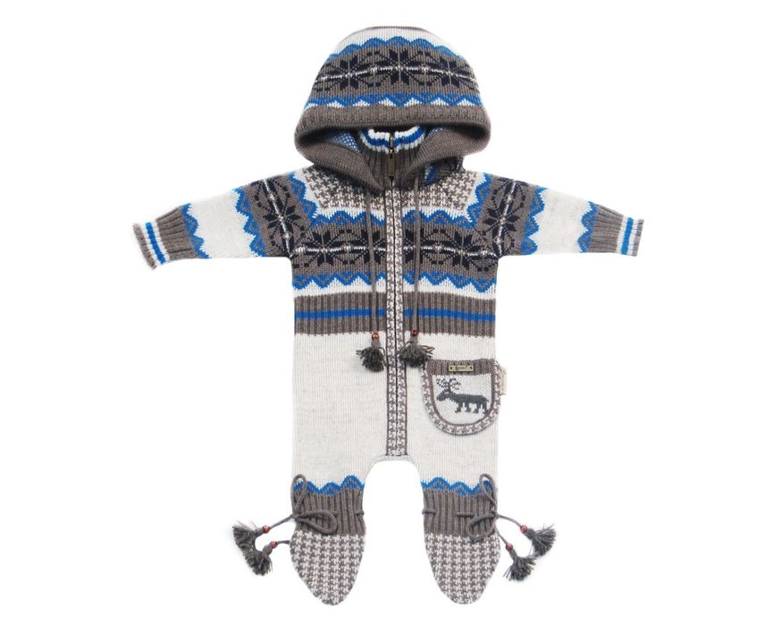 Вязаный комбинезон на молнии с капюшоном р.75