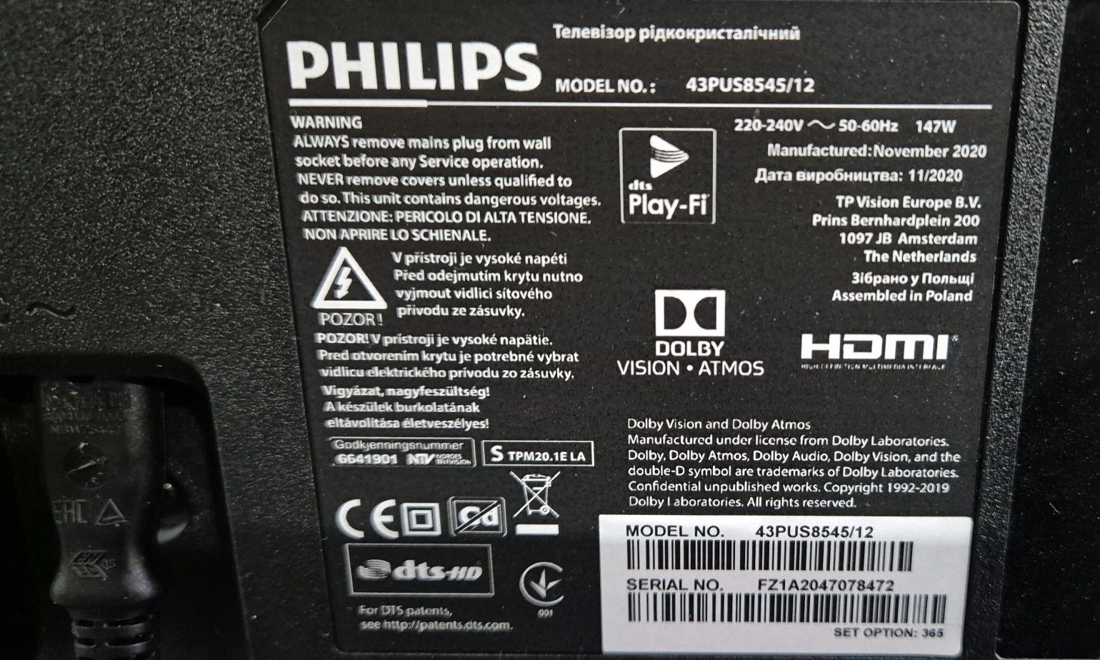 Philips 43PUS8545/12 Android, 4k, UltraHD, Smart, WiFi, LED