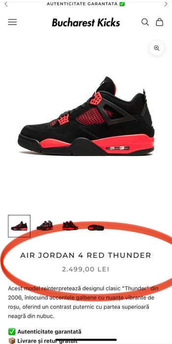 Original Nike  Air Jordan 4 Red Thunder 41