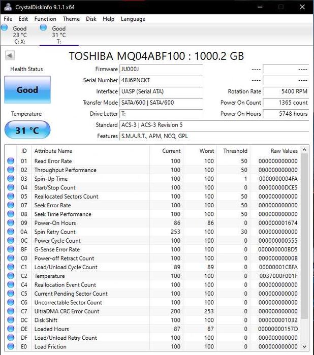 Твърд диск Toshiba MQ04ABF100 HDD 1 TB