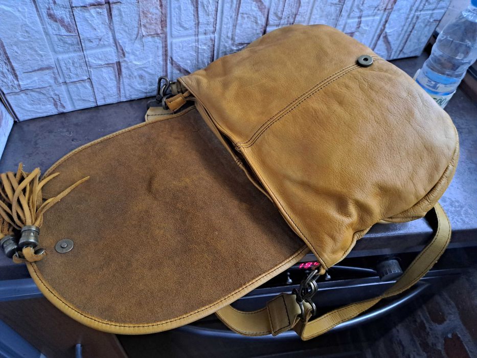 дамска чанта жълта кожена торба-естествена кожа