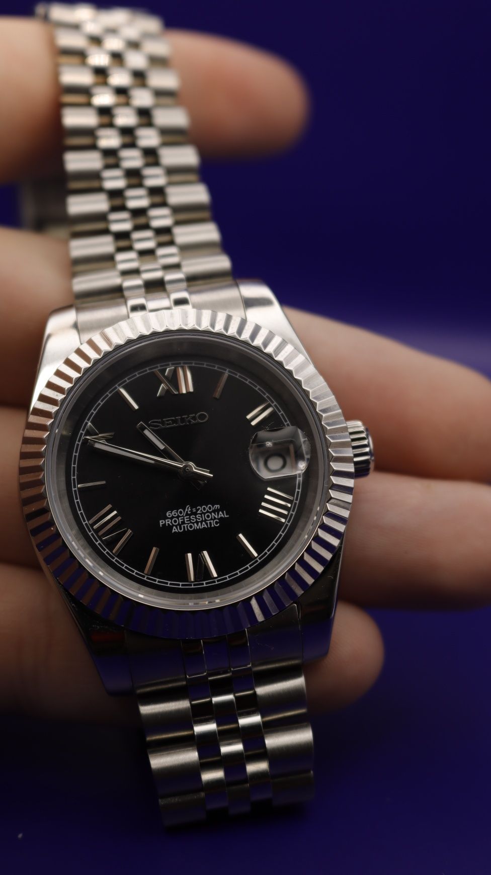 Ceas automatic Seiko DateJust Black Roman Silver