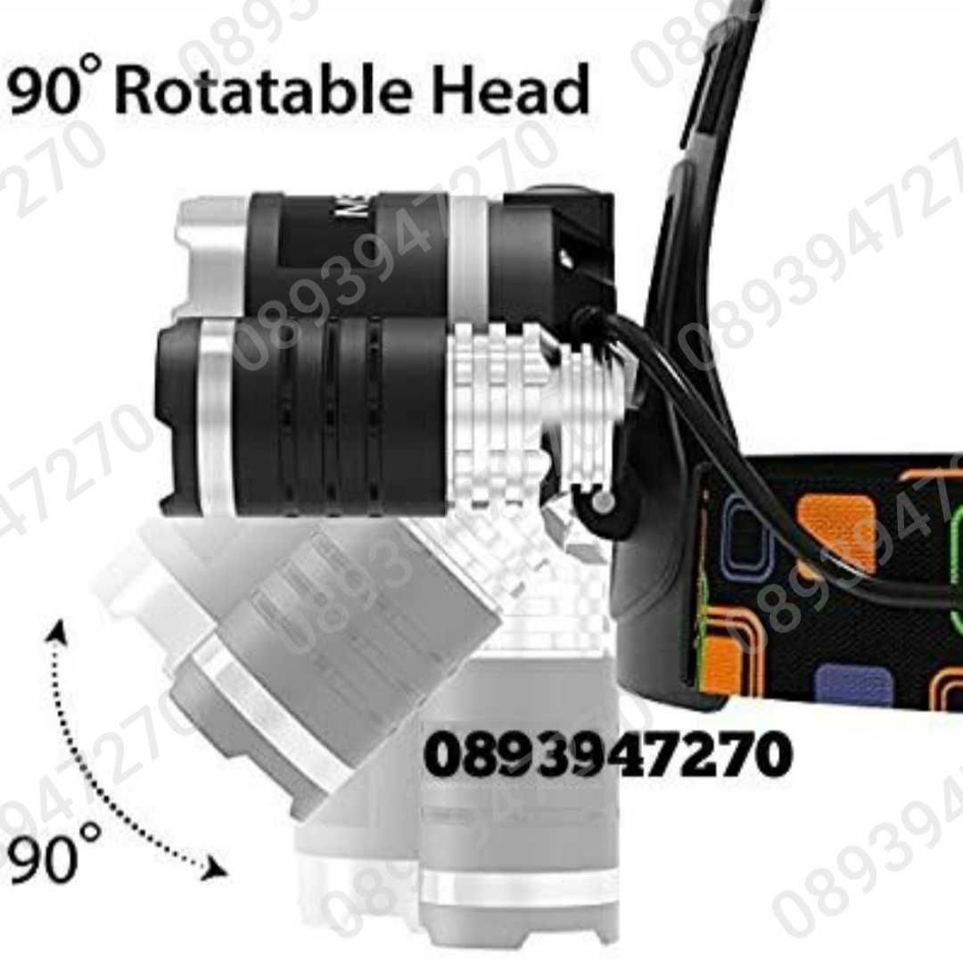 Мощен Лед Фенер Челник за глава с акумулаторни батерии и 3 LED