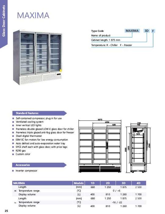 Vitrina frigorifica verticala cu 4 usi - Maxima 4DF / Congelare / 2.5m