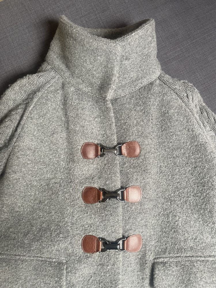 късо палто яке Massimo dutti вълнена яка кожа 100%
