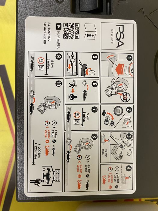 Compresor auto umflat roti soluție kit pană OEM Peugeot 180w neutiliza