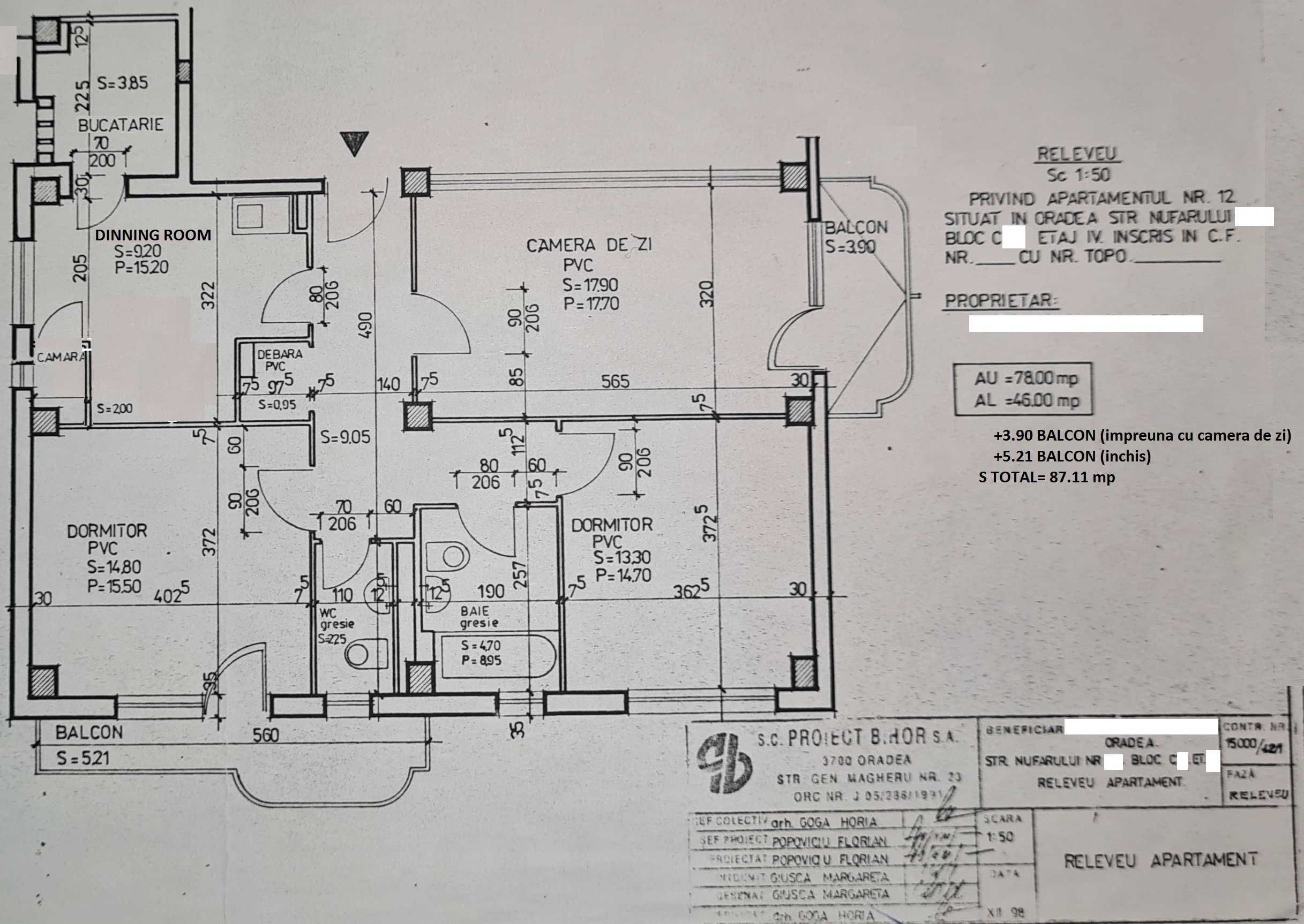 Apartament tip C nufarul 87 mp tripla orientare 3 camere 2 bai