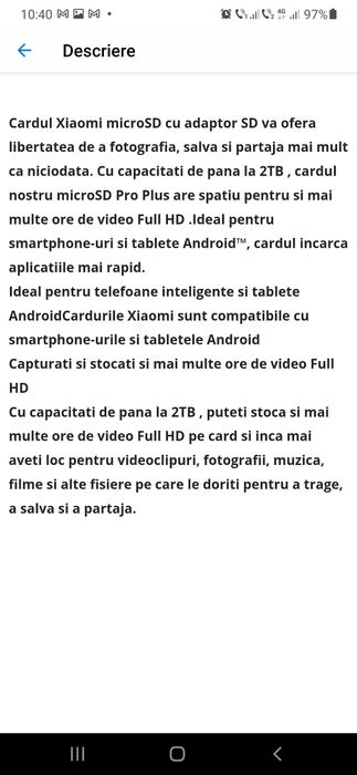 Memory Card Xiaomi Pro Plus, capacitate 2Tb, cu adaptor microSD