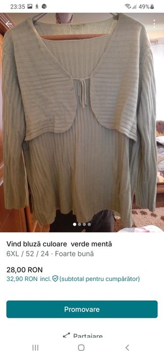 Vînd  bluză culoare verde fistic marimea 52